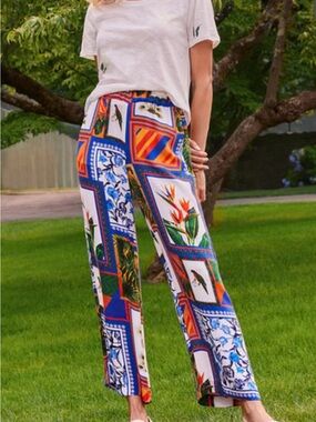 Ecru tropical pull on wide leg pants